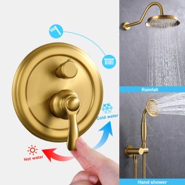 Brushed Gold 2-Way Shower Diverter Valve Pressure Balancing Hidden 2 Outlet Multi Function Mixing Rough in Solid Brass ValveColor: Gold, Bath & Shower Faucet Type: Shower Sets