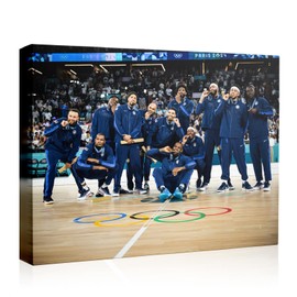 VYPEROCK Canvas Wall Art, 2024 Olympics Basketball Champion Oil Painting, Iconic Game Moment Canvas Prints for Home Decor, Sports Wall Art for Living Room, Bedroom, or Office, 8 x 10