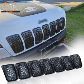 AstraDepot For 2019-2023 Jeep Cherokee Honeycomb Mesh Front Grill Inserts Gloss Black 7pcs