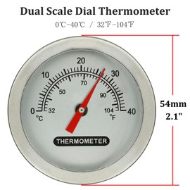 Aquarium Fish Tank Axolotl Tank Turtle Tank Dial Thermometer, Stainless Steel Bimetal Thermometer, Dual Scale 32-104℉ / 0-40℃, 2.1" Dial, 3.1" Stem - 1Pc