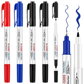 Janlaugh Alcohol Resistant Laboratory Markers, Black Dual Head Permanent Freezer Pens with 0.5mm Fine Point and 1.0mm Makers Tip, Designed for Industrial, Lab and Hospital Use (5 Pack)