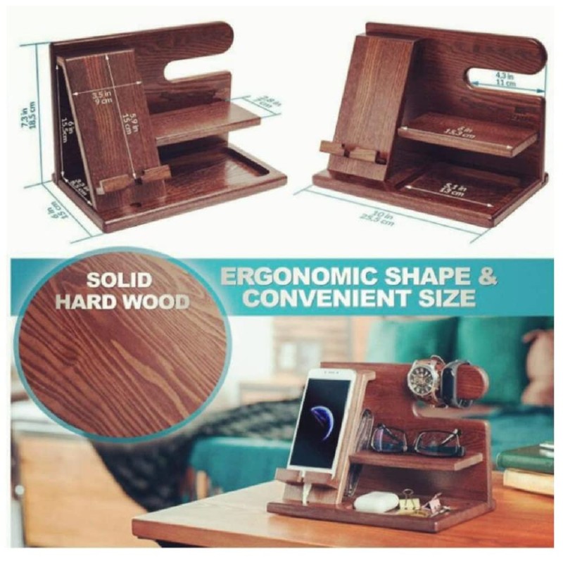 SAISAC Wooden Cell Phone Charging Docking Station Stand Organizer Compact