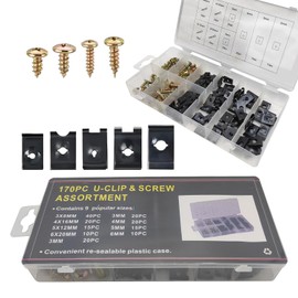 Yumfugu 170 PCS Car Screw Assortment Kit, 9 Different Sizes of U Nuts Screw Clip Replacement Parts, Dashboard Door Panel Bumper Retainer Clamp, Universal Fasteners for Most Cars (Multicolored)