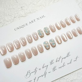 Hkanlre Medium Square Fake Pink Nails Tips Cat Eyes Press on Nails Full Cover Sequins False Nails for Women 24PCS