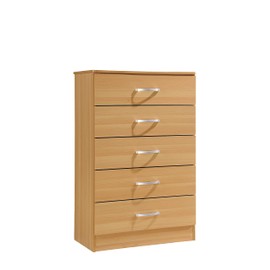 HODEDAH 5 Drawer Wood Dresser for Bedroom, Chest of Drawers with Metal Rails for Support when Storing Clothing, Beech, 47.8x31.5 inches