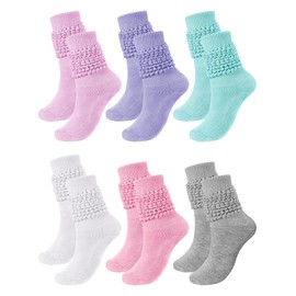 Bencailor 6 Pairs 80s 90s Women Slouch Socks Soft Knee Long Scrunch Socks Cotton Knit Stacked Socks Boot Socks for Women Men(Pastel Color,5-9)