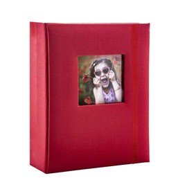 Kenro Box of 2 Red Linen Minimax Photo Album for 100 Photos 6x4 Inch / 10x15cm with Space for Photograph on Front Cover, Slip-In Pages, Modern Design Great for Family Photographs, Aztec Series -