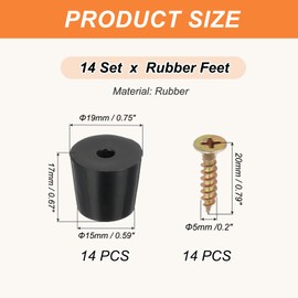 PATIKIL 14 Set Rubber Feet, 19x15x17mm Cutting Board Feet Non Slip Bumpers 5mm Screw on Rubber Feet Round Black Pads for Electronics Furniture Cutting Board Chairs Cabinet Sofa Speaker