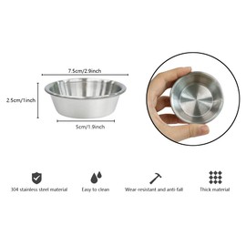 4 Stück Mini Dipping Untertassen, Edelstahl Soßenschale, Souffle Tassen, Metall Auflaufförmchen für kleine Portionen Gewürze, Vorbereitung, Beilagen, Salatdressing (65 g, Silber)