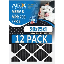 20x25x1 Air Filter MERV 8 Rating, 12 Pack of Furnace Filters Comparable to MPR 700, FPR 5, Pet Odor Retention Filters - Made in USA by AIRX FILTERS WICKED CLEAN AIR.