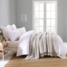 Ultra Soft Fleece Sherpa Blanket King Size,Lightweight Cozy Boho Bed Blanket with Decorative Tassel, Pattern Reversible, 2 Tones Ombre Light Brown,104”x90”