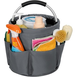 ATDORO Grey Cleaning Caddy Organizer With Handle, Foldable Bucket Organizer, Caddy Bag, Cleaning Tool Bucket Multi-Pocket Tool Bag