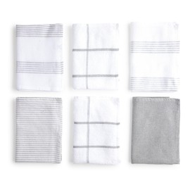 BOSKIMO Premium Cotton Tea Towels, Set of 6 Microfibre and Terry Towels, Highly Absorbent Cotton Cloths, Cleaning Cloths, White & Grey