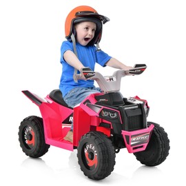 Costzon Kids ATV, 6V Battery Powered Electric Vehicle with Forward/Reverse Switch, Large Seat, Wear-Resistant Wheels, Ride on Car 4 Wheeler Quad for Toddler Boys & Girls, Ride on ATV (Rose Red)