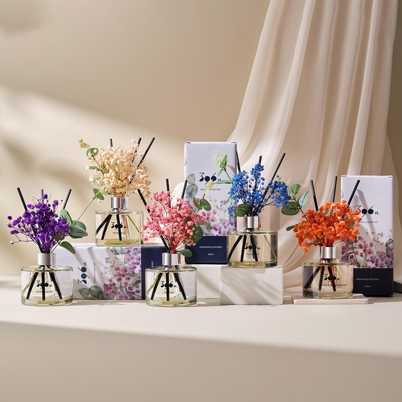 396 st. Preserved Baby's Breath Flower Reed Diffuser, Black Cherry,