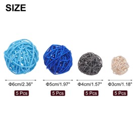 MECCANIXITY 20 Pcs Vase Filler Decorative Balls, 2.4/2/1.6/1.2" Light Blue/Blue/Gray/Beige Wicker Rattan Decor, Balls Bowl Fillers for Home Decor,Center Table