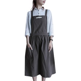 Nanxson CF3094 Women's Cotton Linen Apron Cooking Kitchen Apron Bib Apron Work Apron with 2 Pockets, black
