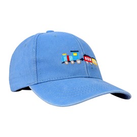 NICEYEA Children's Washed Baseball Cap Train Embroidery, Soft Breathable Cotton for Boys Girls 4-10 Years, 52 cm for Outdoor Play School Everyday Use, blue