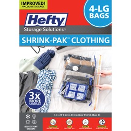 Hefty Shrink-Pak - 4 Large Vacuum Storage Bags for Clothes, Pillows, Towels, or Blankets - Space Saver Vacuum Sealer Bags Ideal Under Bed Storage Solutions