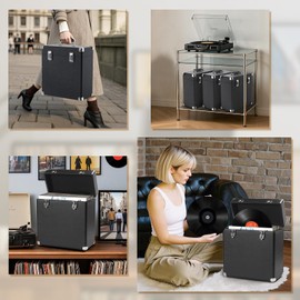 VINYLS LINK Vinyl Record Storage Box, Lp Album Storage Display Box, Dustproof and Waterproof Vinyl Record Organizer，vinyl storage for 30~50 Albums, Suitable for 7/10/12 Inch Portable Storage Case