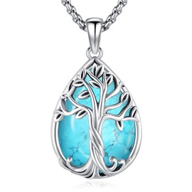 Eusense Baum des Lebens Halskette 925 Sterling Silber Türkis Anhänger Kette Keepsake Schmuck Geschenke für Frauen Mädchen