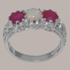 925 Sterling Silver Womens ring Natural Opal & Ruby Anniversary