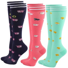Dress Cici Compression Socks for Women, Heart, Dottriped, Floral, Animal, Ribbon, Tree, Geometric, Fruit, Food, Gradual, Knee High Compression Stockings Sock Small Size (6 Pairs: Animal 03)