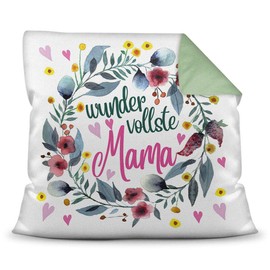 Cushion with Saying for Mum - Wundervollste Mama - Includes Cushion Filling - Decorative Cushion / Gift Idea Birthday Mother's Day / Best Colour Cushion Back Sea Green