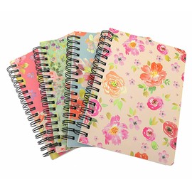 4 Pack A6 Spiral Notebook Journal,Wirebound Ruled Sketch Book NotePad Diary Memo Planner,A6 Size(5.7X4.1") & 80 sheets (Flower A)