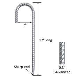 OK5STAR 30 Pack 12" Ground Rebar Stakes Heavy Duty J Hook Ground Anchors, Curved Steel Plant Support Garden Stake Anti Rust Galvanized Ground Stakes