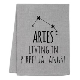 All Signs Of The Zodiac, Funny Flour Sack Kitchen Towel, Sweet Housewarming Gift, Farmhouse Kitchen Decor, White or Gray (Grey, Aries)