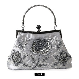 MMYOMI Vintage Floral Beaded Rhinestone Embroidery Clutch Sequin Wedding Party Prom Bag Bridal Ladies Crossbody Evening Handbag (Grey)