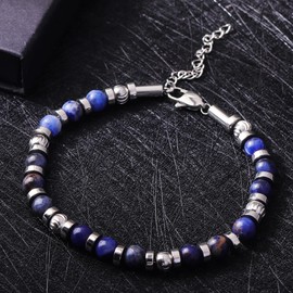 Stainless Steel Beaded Bracelets for Men: 6MM Natural Stone Beads Mens Bracelet Silver Crystal Jewelry Bring Luck Prosperity - Cool Anniversary Birthday Gifts for Men Him Man Boyfriend Son Dad