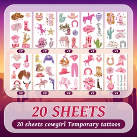 EMOME 20 Sheets Temporary Tattoo Stickers for Kids Girls, Horse Tattoos for Rodeo Party Decorations Favors, First Rodeo Birthday Decorations Accessories Stuff