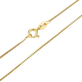 UNAHKTHY 14K Solid Yellow Gold Box Chain Necklace, Available in 0.65mm/1mm for Women and Men With 16-30 Inch Lengths (1mm, 18inch)