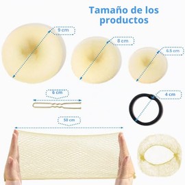 TsMADDTs Conjunto De Moños Rubios 8 Moños Tipo Dona(2 Grandes 2 Medianos Y 4 Pequeños)10 Redes Para El Cabello Para Mujer 40 Horquillas En Forma De U 