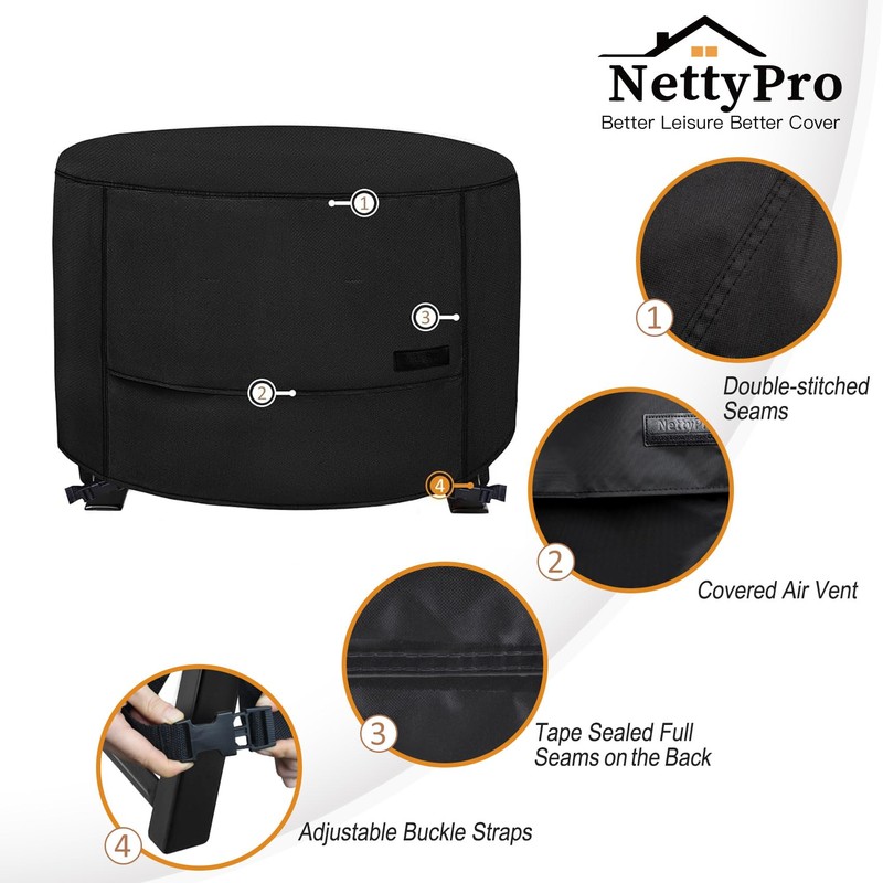 NettyPro Round Fire Pit Cover Fade Resiatant Waterproof 600D Outdoor