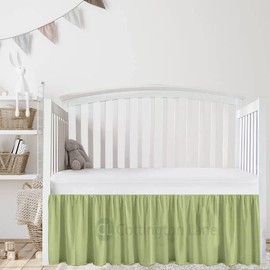 Sage Crib Bed Skirt Dust Ruffle, 100% Natural Cotton Nursery Crib Toddler Bedding Skirt for Baby Girls or Boys, 14" Drop