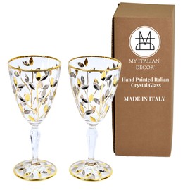 Crystal Italian Red Wine Glasses, Platinum/Gold Color, Set of 2, Flowervine, 8 oz Glasses, Modern, Perfect for Cocktails or White Wine, Made In Italy