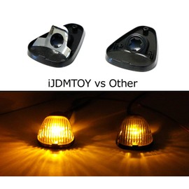 iJDMTOY Black-Out Smoked Lens Amber LED Illuminated Cab Roof Clearance Marker Lamps Compatible with Truck SUV 4x4, 5-Piece Roof Running Light Set Powered by (5) 5050-SMD LED Bulbs