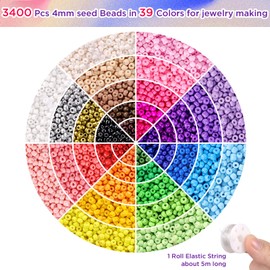 Funtopia 4mm Seed Beads for Jewelry Making, 39 Colors Small Beads for Bracelets Making Kit, 3510pcs Friendship Bracelet Beads, Tiny Colorful Beads with Elastic String for DIY Art Craft