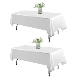 2 Pack White Table Cloth Rectangle 60 X 102 Inch Polyester Tablecloths, Wrinkle Resisitant Tablecloth for Wedding Buffet Parties and Dining (White, 2 Pack 60 X 102 inch)