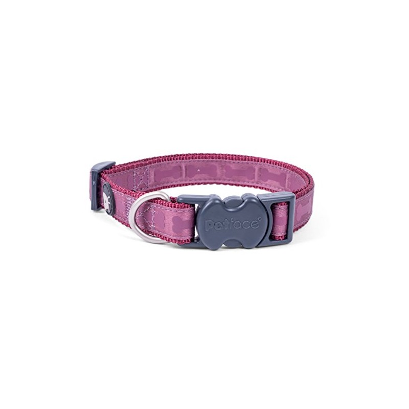 Petface Tonal Bones Pattern Dog Collar, Small, Country Berry