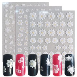 SILPECWEE 8 Sheets White Flower Nail Stickers 3D Nail Art Stickers Self Adhesive nail Decals Nail Design Stickers Nail Art Accessories Manicure Kit