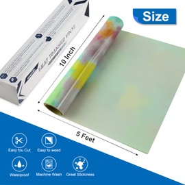Rainbow Tie Dye HTV Heat Transfer Vinyl by KISSWILL - 10 Inch x 5 Feet Iron on Vinyl Rolls for DIY T-Shirts Hats and Other Fabric (Blue & Green & Purple & Yellow)