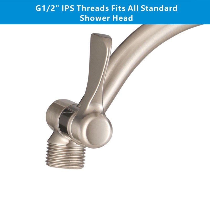 Voolan All Metal Shower Head Extension Arm, 14 Inch Curved