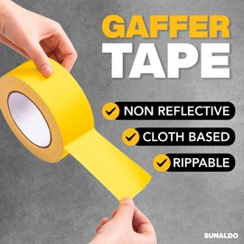 SUNALDO Gaffers Tape Heavy Duty, Easy to Rip, Residue-Free Professional Grade Floor Tape for Electrical Cords, Matte Finish Non Reflective, Weather Resistant (1, Yellow, 2" x 30 Yards)