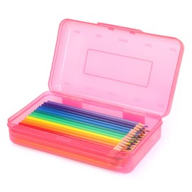 Tamaki 1 Pack Plastic Pencil Box Large Capacity Pencil Boxes Clear Boxes with Snap-tight Lid Stackable Design and Stylish Office Supplies Storage Organizer Box, Pink