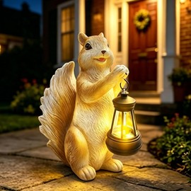 lifemet Solar Powered Decorative Statue for Garden or Balcony - Weatherproof Animal Sculpture Resin Garden Lover/Women/Mothers (Solar Squirrel)