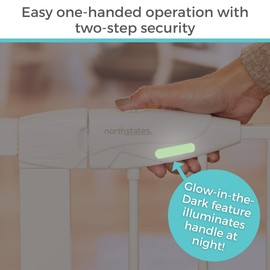 Toddleroo by North States - Bright Choice Auto Close Baby Gate: Pressure Mounted Baby Gate for Doorways with Glow in the Dark Handle - Adjustable 29.75 to 40.5 Inches Wide - 30 Inches Tall - White